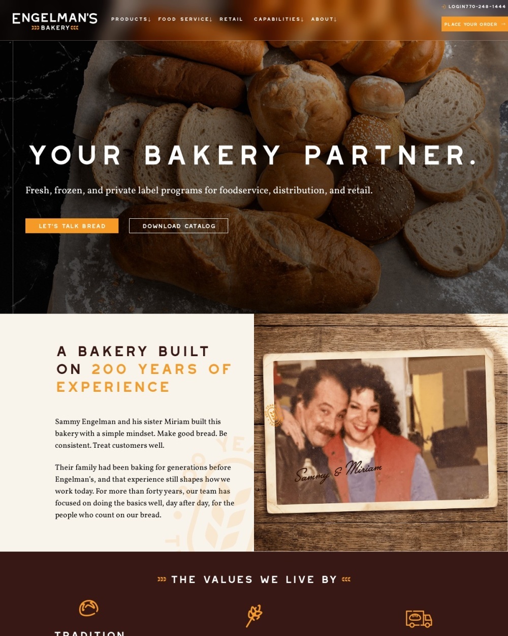 Engelman’s Bakery website with bread photography, bakery programs and family history